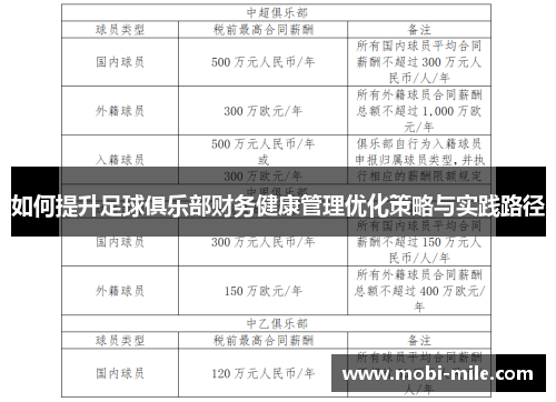 如何提升足球俱乐部财务健康管理优化策略与实践路径